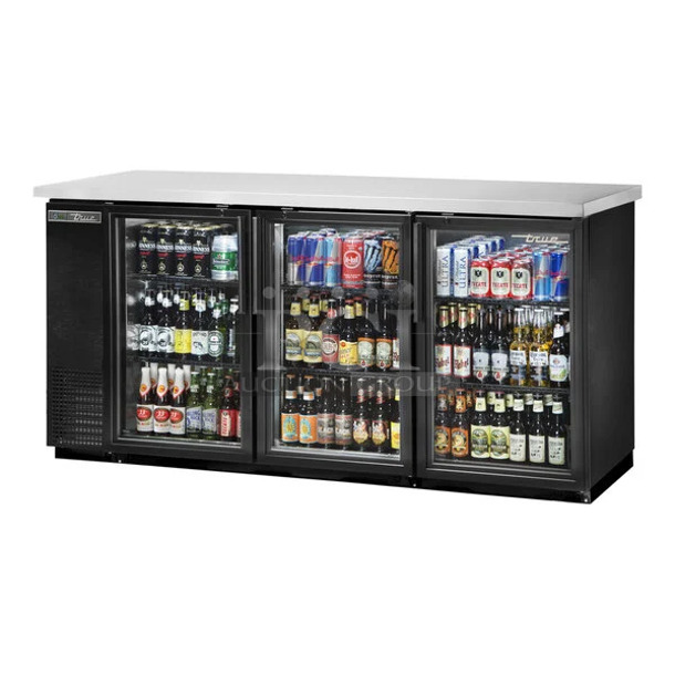 BRAND NEW! 2019 True TBB-24-72G-HC-LD Stainless Steel Commercial 3 Door Back Bar Cooler Merchandiser. 115 Volts, 1 Phase. Tested and Working!