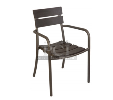 40 BRAND NEW! BFM Seating PH301CBR-BZ Brown Outdoor Dining Height Chair w/ Arm Rests. 40 Times Your Bid!