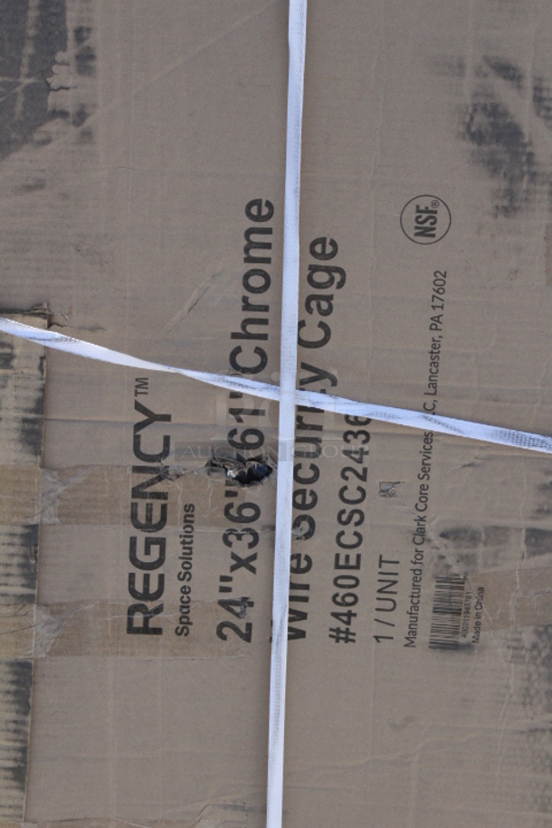 BRAND NEW SCRATCH & DENT! Regency 460ECSC2436 NSF Chrome Wire Security Cage - 24" x 36" x 61". Box is damaged.  - Image 3 of 3
