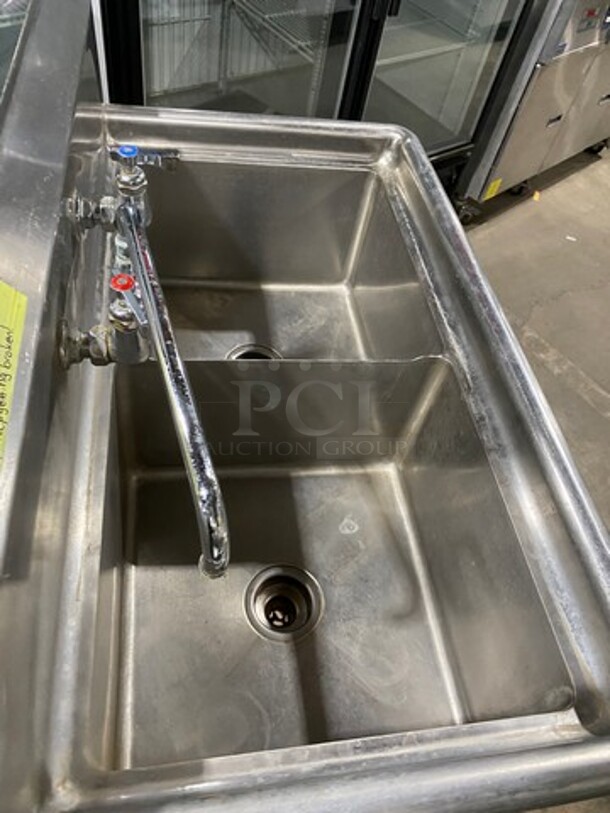 Green World Commercial 2 Compartment Dish Washing Sink! With Faucet And Handles! With Back Splash! All Stainless Steel! On Legs! Model: TSA2N - Image 5 of 8