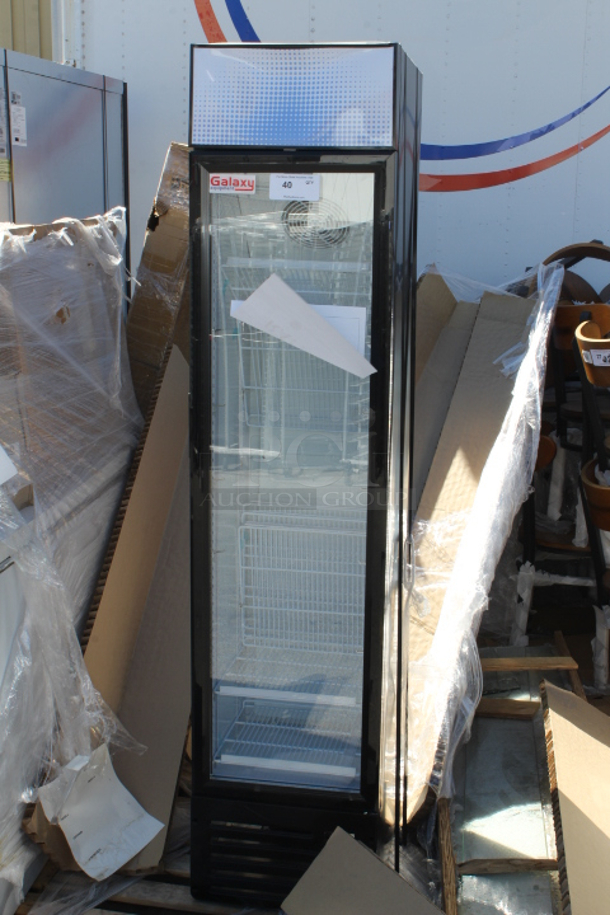 BRAND NEW SCRATCH & DENT! Galaxy GDN-5 16 9/16" Black Swing Glass Door Merchandiser Refrigerator with Red, White, and Blue LED Lighting - Image 2 of 2