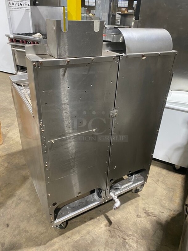 Frymaster Commercial Natural Gas Powered Deep Fat Fryer With Side Dumping Station! With Metal Frying Baskets! With Back Splash! All Stainless Steel! On Casters! Model: FM145ESC SN: 0204GH0013! - Image 3 of 11