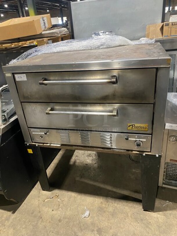 Peerless Commercial Natural Gas Powered Double Deck Baking/ Pizza Oven! With Stones! All Stainless Steel! On Legs!