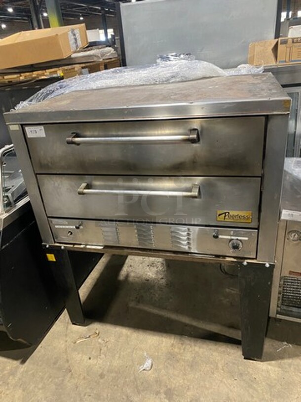 Peerless Commercial Natural Gas Powered Double Deck Baking/ Pizza Oven! With Stones! All Stainless Steel! On Legs! - Image 1 of 11