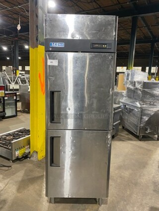 Turbo Air Commercial Split Door Reach In Refrigerator! With Poly Coated Racks! All Stainless Steel! On Legs! Model: M3R242 SN: M3R2H65002 115V 60HZ 1 Phase