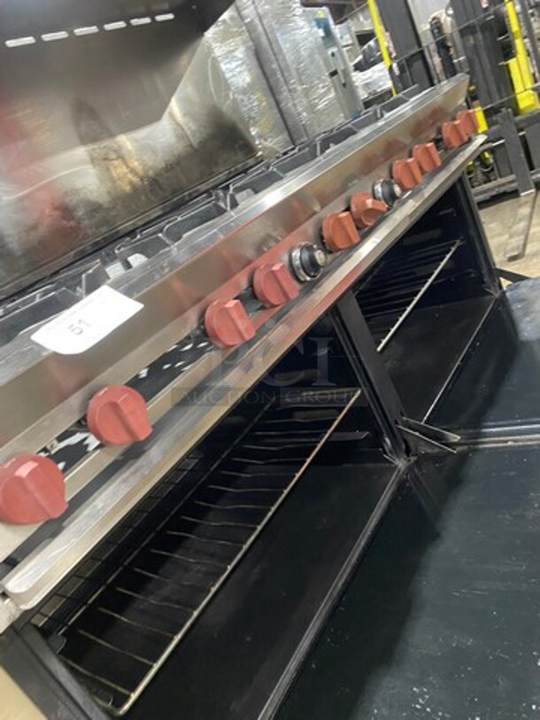 SWEET! DCS Commercial Natural Gas Powered 10 Burner Stove! With Raised Back Splash And Salamander Shelf! With 2 Oven Underneath! All Stainless Steel! On Casters! WORKING WHEN REMOVED! - Image 7 of 10