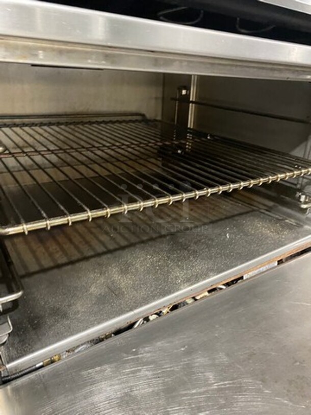 Jade Range Commercial Natural Gas Powered French Top/ Hot Plate Stove! With Raised Back Splash With Double Overhead Shelf! With Oven Underneath! All Stainless Steel! On Casters! - Image 8 of 12