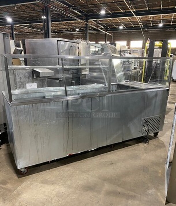 LATE MODEL! 2018 Leader Commercial Refrigerated Food Serving Station Counter/ Cold Pan! With Sneeze Guard! Stainless Steel Body! On Casters! Model: LM96SB SN: AB03M3002 115V 60HZ 1 Phase - Image 1 of 11