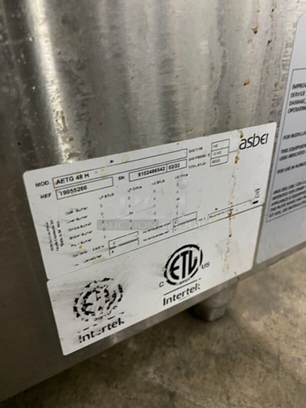 LIKE NEW! LATE MODEL! 2022 Asber Commercial Countertop Natural Gas Powered Flat Top Griddle! With Back And Side Splashes! All Stainless Steel! On Legs! Model: AETG48H SN: 8102486542 - Image 8 of 9