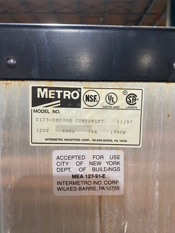 Sweet! Metro Commercial Heated Holding Cabinet/ Food Warmer! All Stainless Steel! On Casters! Model: C175HM2000 120V 1 Phase! Working When Removed!  - Image 7 of 10