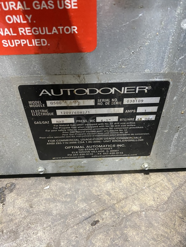 Optimal Automatics Autodoner Natural Gas Powered Gyro Machine! Working When Removed! MODEL: G500 SN:038109 120V! - Image 6 of 6