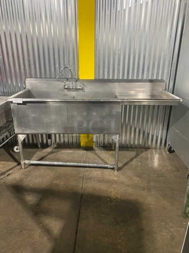 All Stainless Steel Heavy Duty Commercial 2 Bay Sink! With Right Side Drainboard! With Faucet! With Backsplash! On Legs!