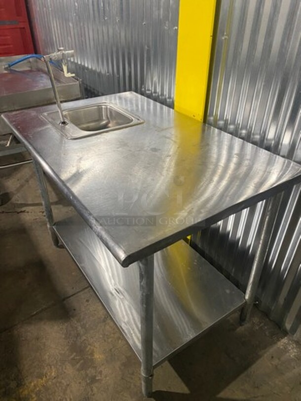 All Stainless Steel Commercial Prep Table! With Right Side Sink! With Water Dispenser! With Underneath Storage Space! On Legs! - Image 4 of 8