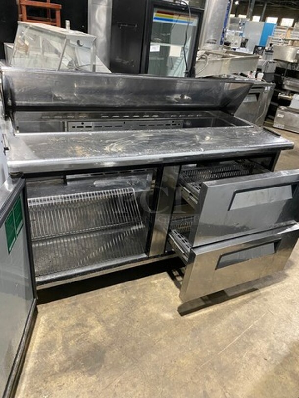 NICE! Turbo Air Commercial Refrigerated Mega Top Sandwich Prep Table! With 2 Drawer And Single Door Storage Space Underneath! All Stainless Steel! On Casters! Model: TST60SDD2 115V 60HZ 1 Phase - Image 5 of 9