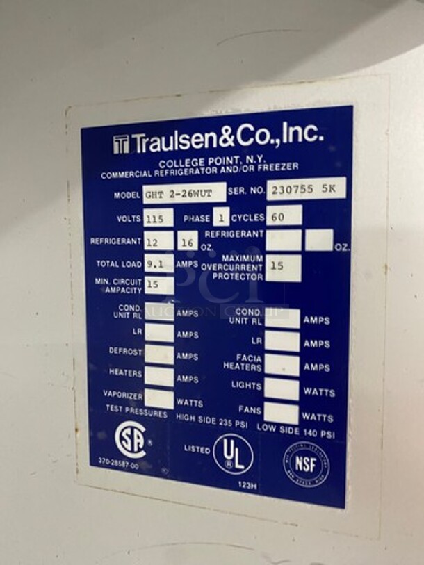 Traulsen Commercial 2 Door Reach In Cooler! All Stainless Steel! Model: GHT226WUT SN: 230755 115 60HZ 1 Phase - Image 7 of 8