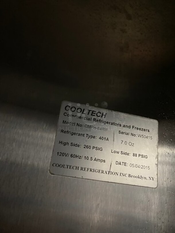 2015 Cool Tech Commercial 3 Door Reach In Cooler! All Stainless Steel! On Casters! Model: CMPH84RIF SN: W50415 120V 60HZ 1 Phase! Missing Interior Fan! - Image 7 of 9