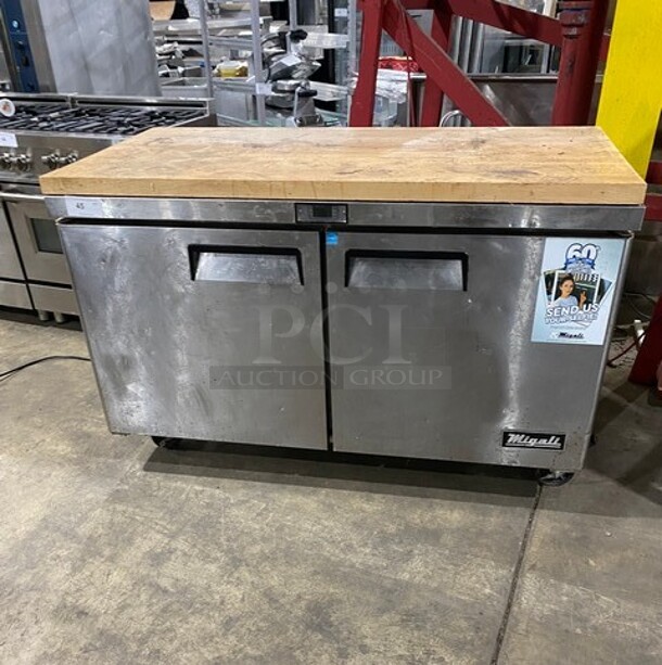 Migali Commercial 2 Door Lowboy/Worktop Cooler! With Butcher Block Top! All Stainless Steel! On Casters! Model: CU60R SN: CU60R15092692008 115V 60HZ 1 Phase