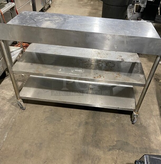 Stainless Steel Worktable With Back Splash And Double Undershelf! On Casters! - Image 3 of 7
