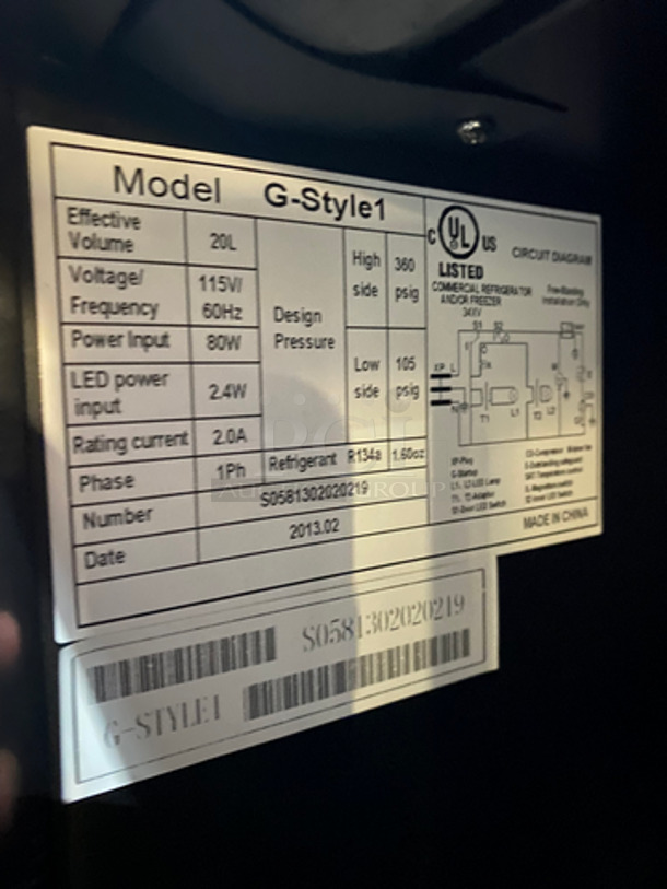 IDW Commercial Refrigerated Single Door Reach-In Mini Merchandiser! With View Through Door! Poly Coated Racks!Model: G-STYLE1 SN: S0581302020219 115V 60HZ 1 Phase - Image 6 of 7