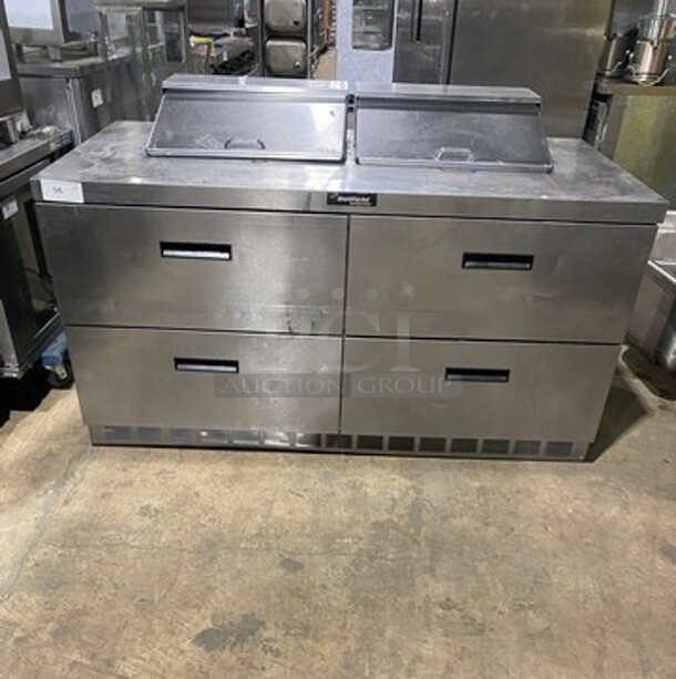 Delfied Stainless Steel Commercial Sandwich Salad Prep Table Bain Marie! With 4 Drawers! On Commercial Castors!   - Image 1 of 11