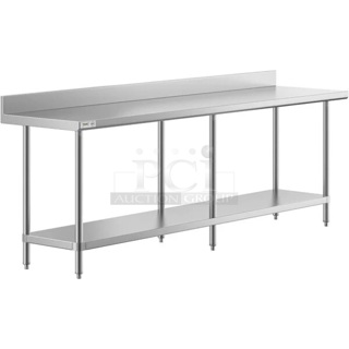 BRAND NEW SCRATCH & DENT! Regency 24" x 96" 16-Gauge Stainless Steel Commercial Work Table with 4" Backsplash and Undershelf. In The Box. Minor Cosmetic Damage. 24x96x38