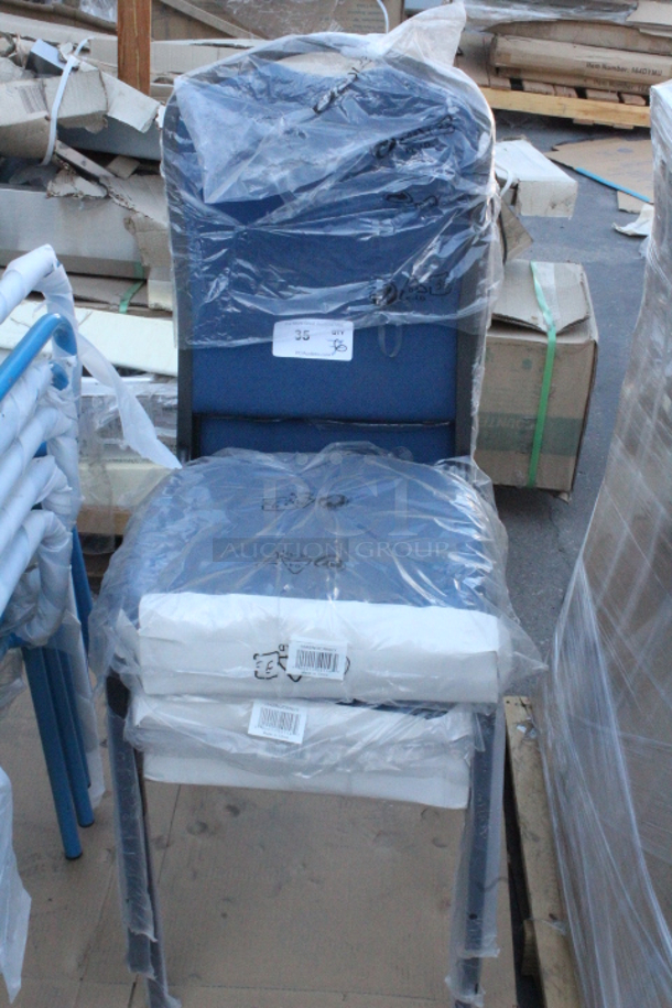 BRAND NEW SCRATCH & DENT! Lancaster Table & Seating 164BNQCRNVY Navy Fabric Crown Back Stackable Banquet Chair with Silver Vein Frame. 7x Your Bid. Some of the chairs have bent legs. 

 - Image 2 of 3