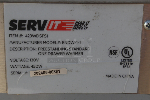 BRAND NEW SCRATCH & DENT! ServIt WDSFS-1 Single Freestanding Drawer Warmer - 450W, 120V. S/N: 202405-00861 Out of Original Packaging. Cosmetic Damage. Dented and legs bent on right front and back corners.  - Image 5 of 9