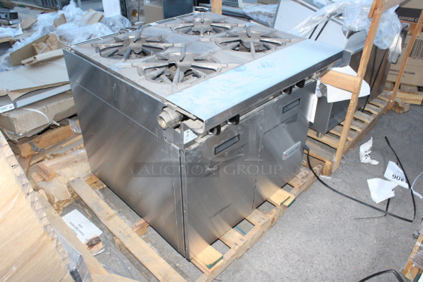 BRAND NEW SCRATCH & DENT! Garland / U.S. Range MST44S-E NAT Master Sentry Series Natural Gas 4 Burner 34" Range with Storage Base - 140,000 BTU. FEATURES: Electric ignition & flame fail on all burners *Thumbnail photo is shown with oven base please see additional photos. 	 - Image 4 of 6