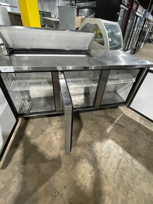 True Commercial Refrigerated Bain Marie/Sandwich Prep Table With Right Side Worktop! With 3 Door Refrigerated Storage Underneath! All Stainless Steel! With Poly Coated Racks! On Casters! 115V 1 Phase! Model: TSSU-72-12 SN: 7868756! - Image 5 of 9