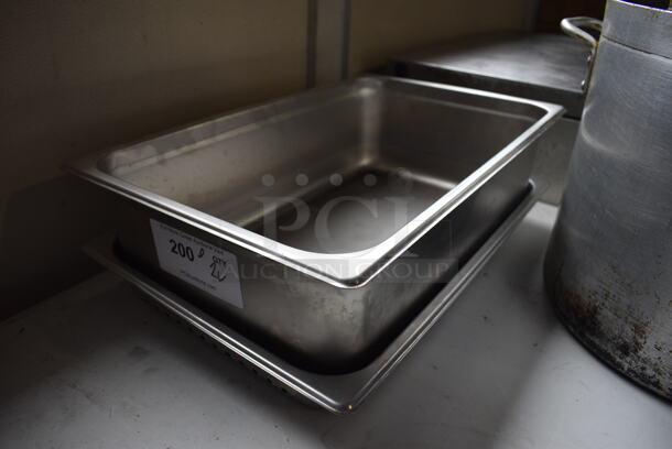 ALL ONE MONEY! Lot of 2 Stainless Steel Full Size Drop In Bins. Straining 1/1x2 and Solid 1/1x6.  - Image 2 of 3