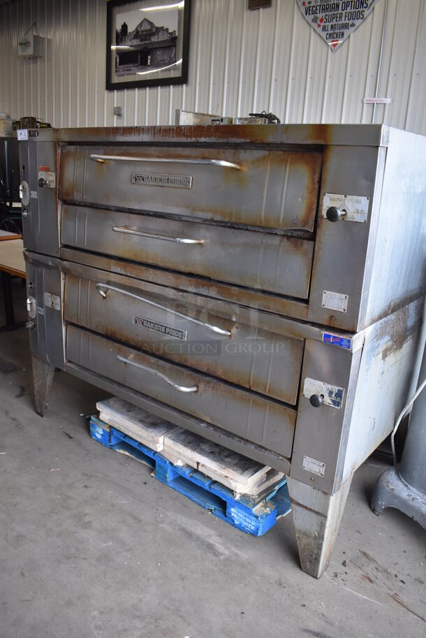 2 Bakers Pride Stainless Steel Commercial Natural Gas Powered Single Deck Pizza Ovens w/ Cooking Stones. Appears To Be Model Y600. 78x45x66.5. 2 Times Your Bid!