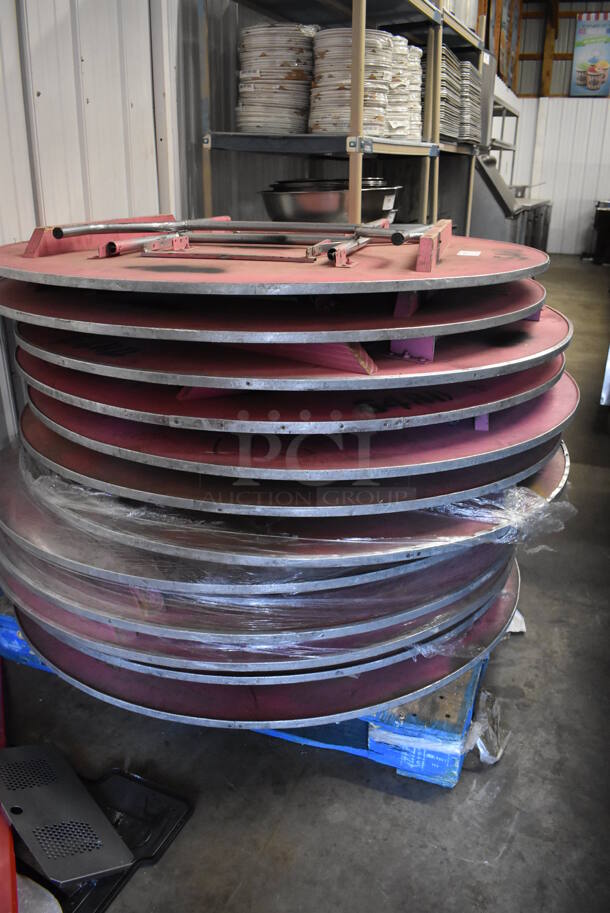 12 Wood Pattern Round Folding Tables w/ Metal Rim. 54x54x3. 12 Times Your Bid! - Image 3 of 4