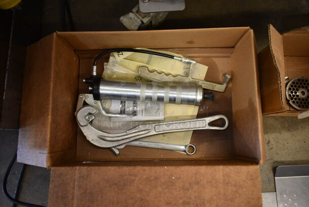 Biro Stainless Steel Commercial Floor Style Meat Mixer Grinder w/ Extra Parts on Commercial Casters. Appears to Be Model AFMG-48II. 220/250 Volts, 3 Phase. - Image 8 of 11