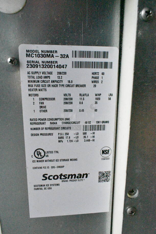 BRAND NEW SCRATCH AND DENT! 2023 Scotsman MC1030MA-32A Stainless Steel Commercial Medium Cube Ice Machine. 1077 lb. 208/230 Volts, 1 Phase. - Image 5 of 5