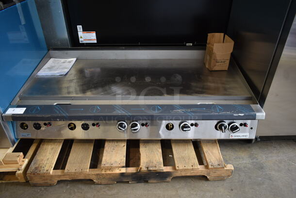 BRAND NEW SCRATCH AND DENT! Garland GTGG60-GT60M Stainless Steel Commercial Countertop Natural Gas Powered Flat Top Griddle w/ Thermostatic Controls. 140,000 BTU