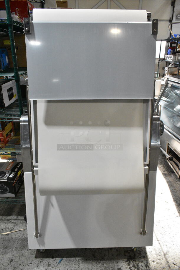 BRAND NEW SCRATCH AND DENT! Estella 348DSF94 Metal Commercial Floor Style Reversible Dough Sheeter on Commercial Casters. 110 Volts, 1 Phase. Tested and Working! - Image 9 of 10