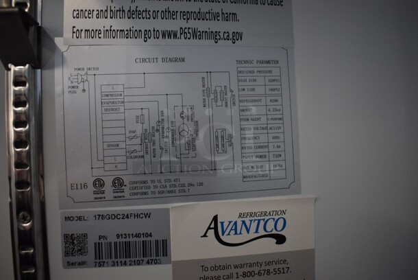 BRAND NEW SCRATCH AND DENT! Avantco Model 178GDC24FHCW Metal Commercial Single Door Reach In Freezer Merchandiser w/ Poly Coated Racks on Commercial Casters. 115 Volts, 1 Phase, 31x34.5x87. Tested and Working! - Image 5 of 7