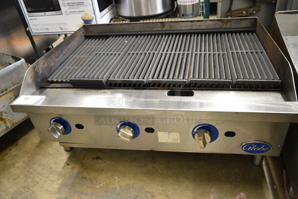 Globe Stainless Steel Commercial Countertop Natural Gas Powered Charbroiler Grill.  - Image 1 of 3
