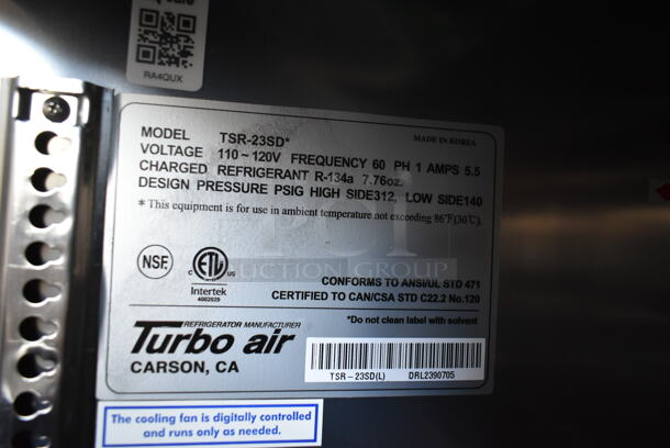 Turbo Air TSR-23SD Stainless Steel Commercial Single Door Reach In Cooler w/ Poly Coated Racks on Commercial Casters. 115 Volts, 1 Phase. Tested and Powers On But Does Not Get Cold - Image 7 of 7