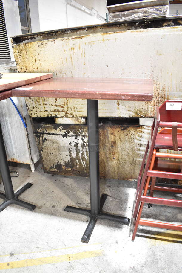 3 Wood Pattern Bar Height Table on Black Metal Table Base. 3 Times Your Bid! - Image 3 of 5