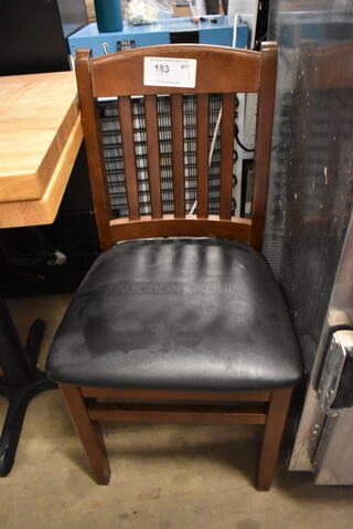Wooden Dining Height Chair w/ Black Seat Cushion.