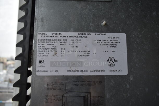 Manitowoc SY0854A Stainless Steel Commercial Ice Head on Commercial Ice Bin. 208-230 Volts, 1 Phase.  - Image 6 of 11