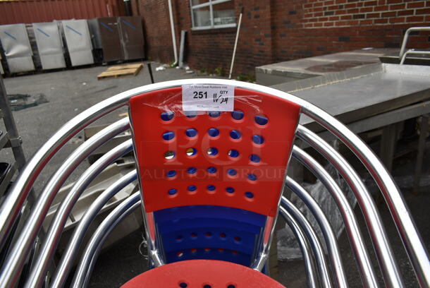 6 Metal Patio Chairs w/ Arm Rests; Red and Blue. 6 Times Your Bid! - Image 4 of 4