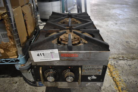 Star Model 602H Stainless Steel Commercial Countertop Propane Gas Powered 2 Burner Range. 12x25x13