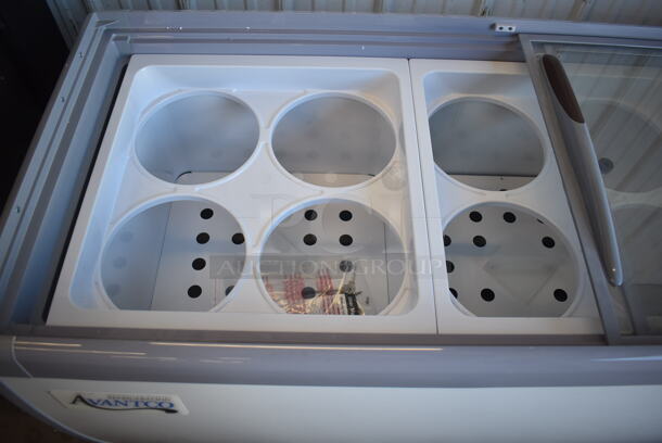 BRAND NEW SCRATCH AND DENT! Avantco 360ADC12HC Metal Commercial Chest Freezer Merchandiser on Commercial Casters. 115 Volts, 1 Phase. 71x28x34. Tested and Working! - Image 6 of 10