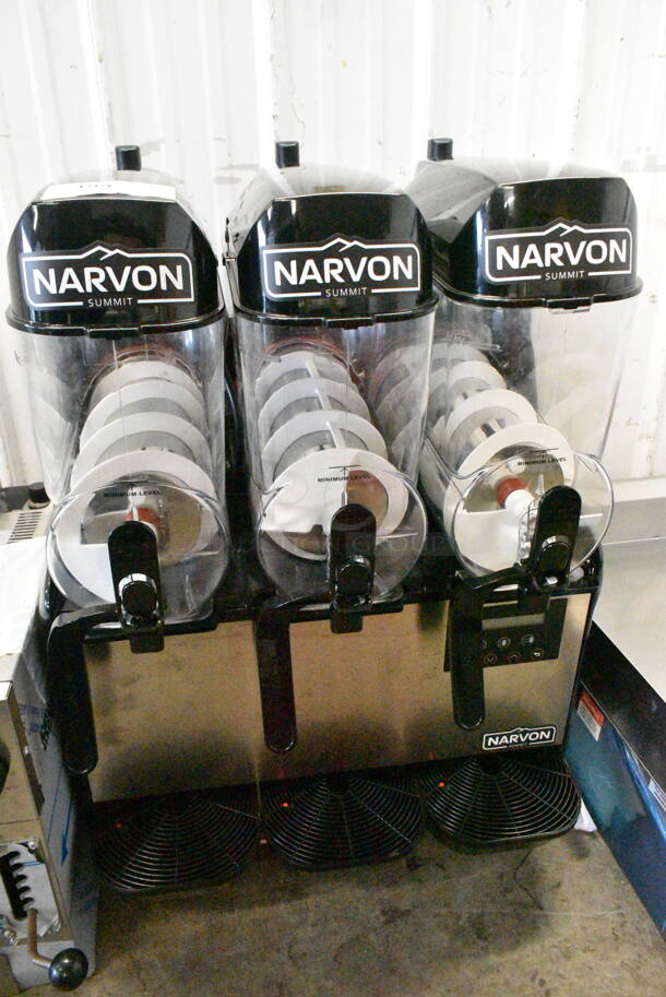 BRAND NEW SCRATCH AND DENT! Narvon NSSM3 Stainless Steel Triple 3 Gallon Pourover Granita / Slushy / Frozen Beverage Dispenser. 115 Volts, 1 Phase. Tested and Working! - Image 2 of 10