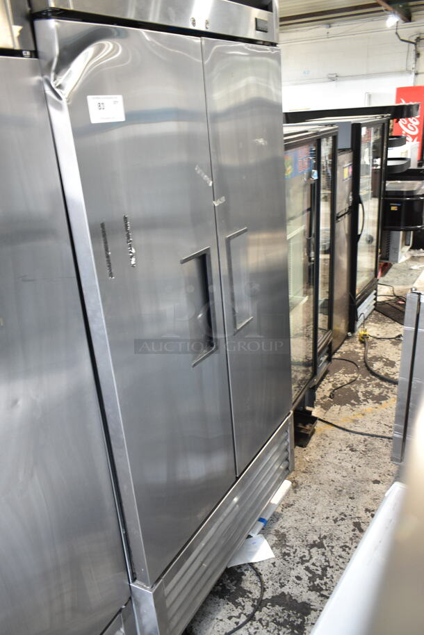 2018 True T-35-HC Stainless Steel Commercial 2 Door Reach In Cooler w/ Poly Coated Racks on Commercial Casters. 115 Volts, 1 Phase. Tested and Working! - Image 1 of 4