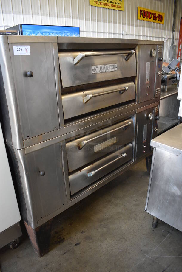 2 Bari Model MS54 Stainless Steel Commercial Natural Gas Powered Single Deck Pizza Ovens w/ Cooking Stones. 80,000 BTU. 2 Times Your Bid! 72x44x66