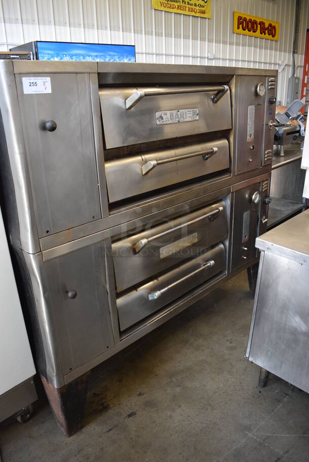 2 Bari Model MS54 Stainless Steel Commercial Natural Gas Powered Single Deck Pizza Ovens w/ Cooking Stones. 80,000 BTU. 2 Times Your Bid! 72x44x66 - Image 1 of 10
