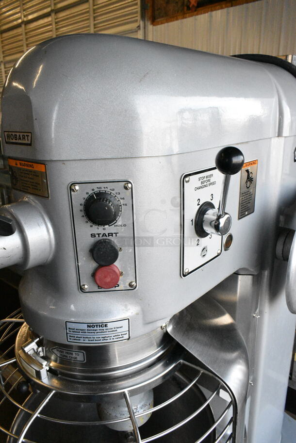 Hobart H-600T Metal Commercial Floor Style 60 Quart Planetary Dough Mixer w/ 2 Stainless Steel Mixing Bowl, Bowl Guard, Bowl Dolly, Whisk, Paddle and Dough Hook Attachments. 200 Volts, 3 Phase. - Image 3 of 6